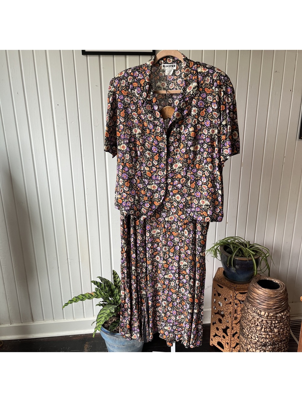 Joan Leslie Floral 2 Piece Skirt Top Set Vintage 90s Plus Size 18W